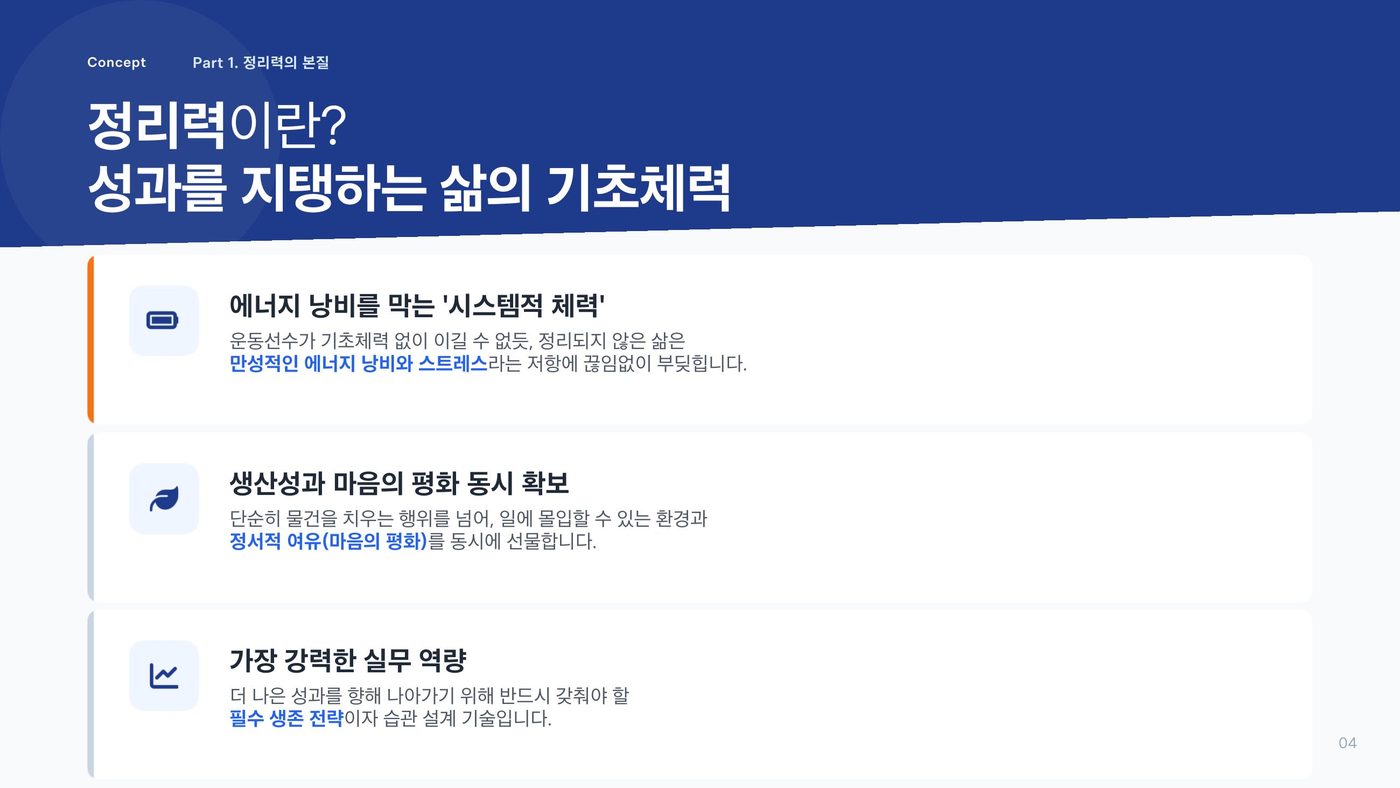 정리력의 개념을 설명하는 소개서 페이지
